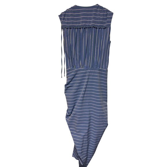 Veronica Beard Teagan Women's Dress Stripe Ruched  Midi Blue Viscose Size 2 NEW - Picture 6 of 13